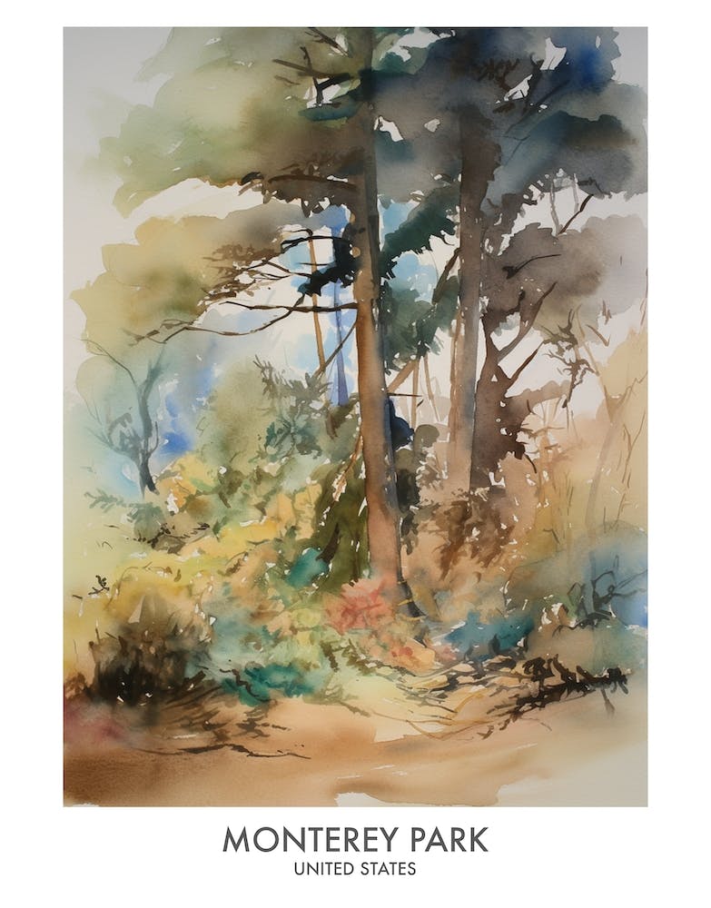 Monterey Park 2 Watercolour Travel Poster