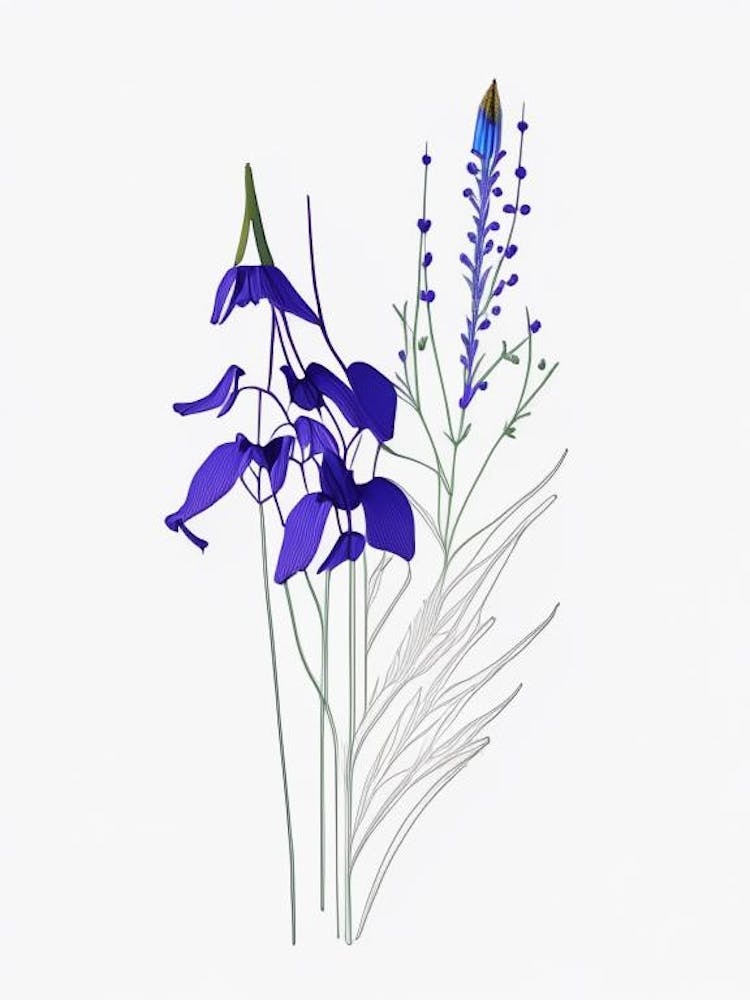 Larkspur Floral Minimal Line Drawing 3 Flower