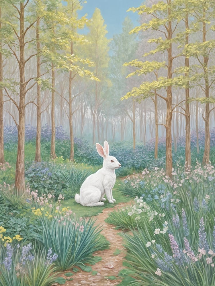 White Rabbit In The Spring Woods