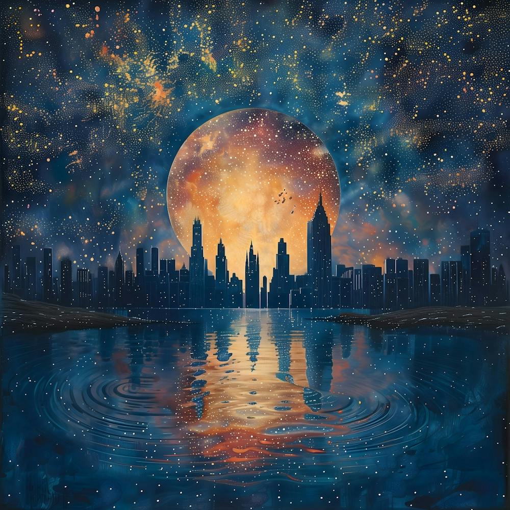 New York City Skyline, Tiny Dots, Pointillism