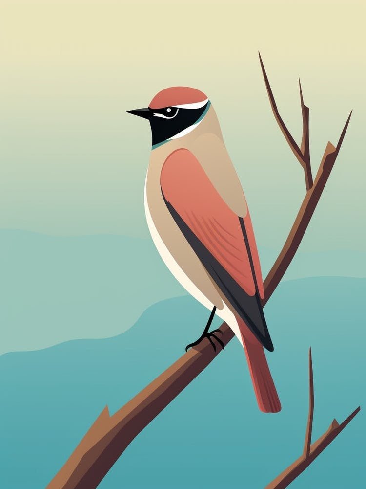 Minimalist Cedar Waxwing 2 Illustration