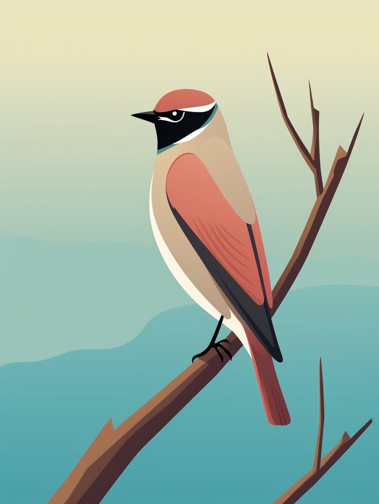 Minimalist Cedar Waxwing 2 Illustration