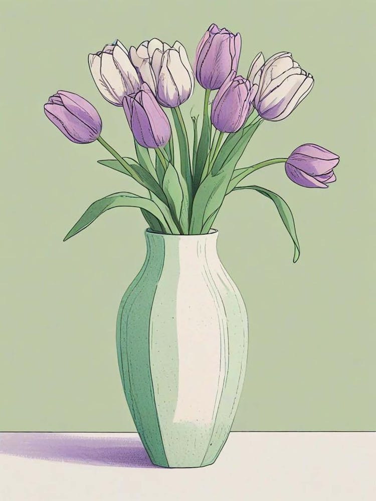 Green Tulips Vase Art (3)