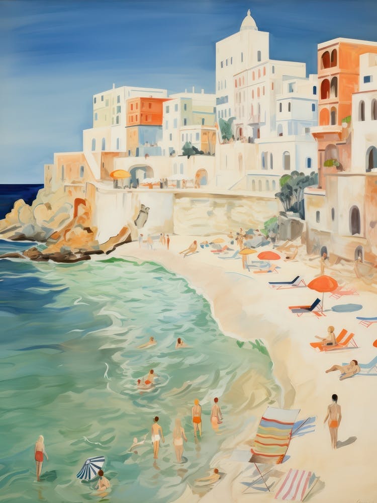 Polignano A Mare, Apulien Italien Beach Club Lido Aquarell 3