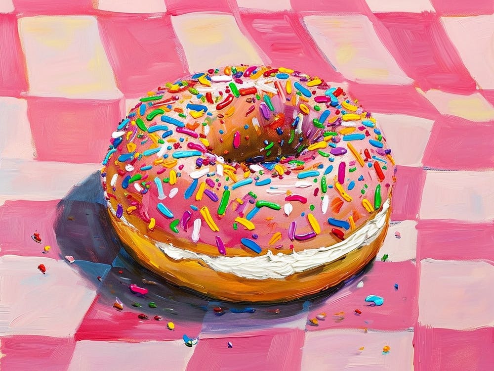 Pink Cream Donut Pink Abstract Checkerboard