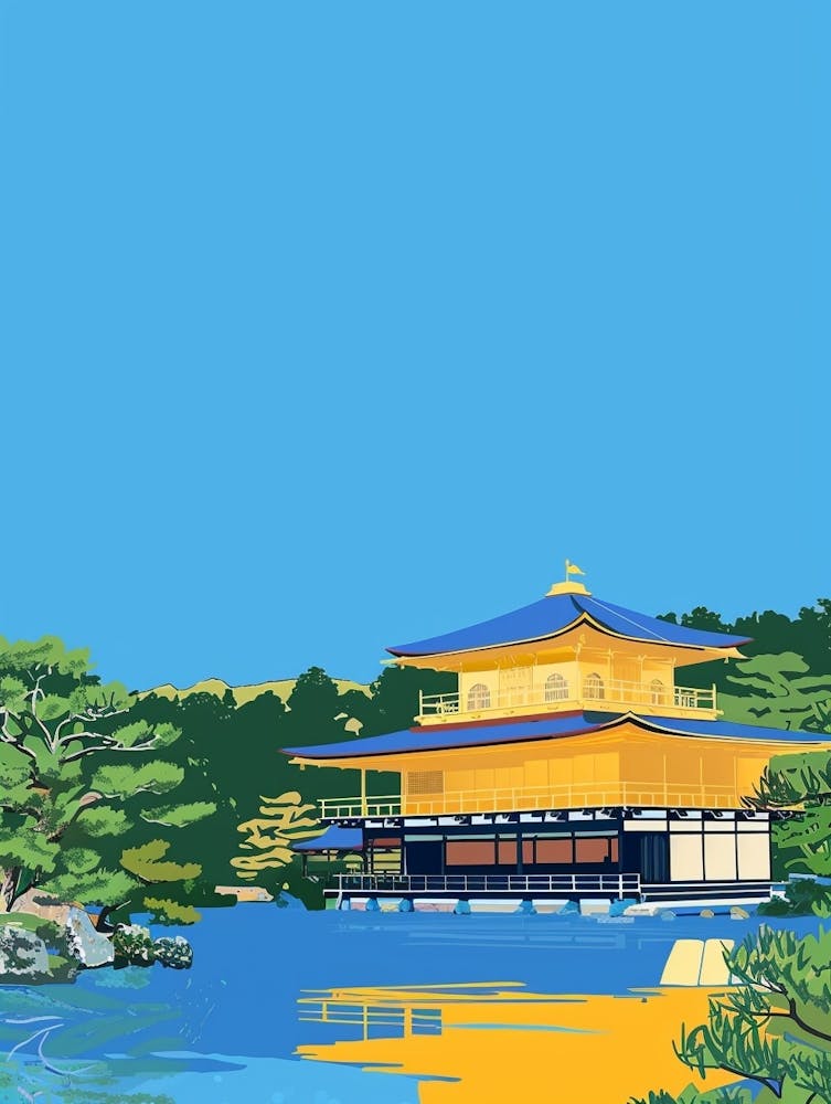 Kinkaku Ji Golden Pavilion Kyoto 4 Colourful Illustration