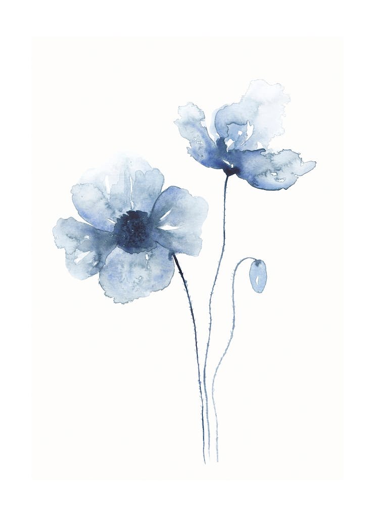 Blue Abstract Poppies 1