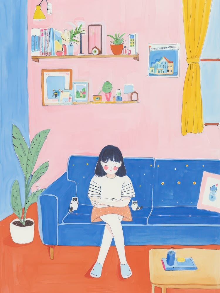 Mädchen Chillen Lo Fi Kawaii Illustration 2