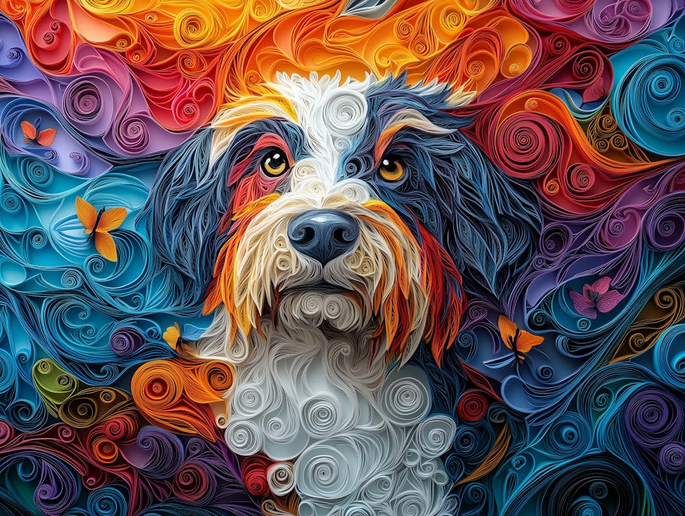 Bearded Collie Paper Quilling Dog Portrait 2