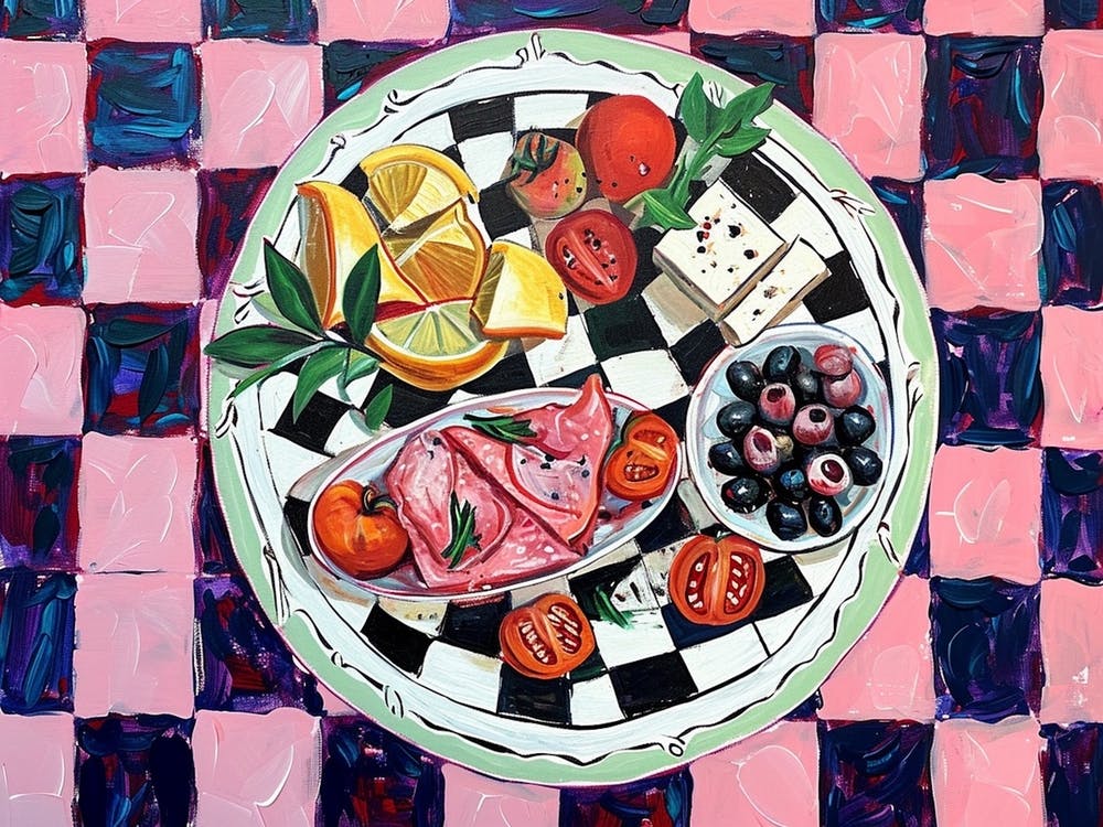 Mediterranean Platter Pink Checkerboard 1