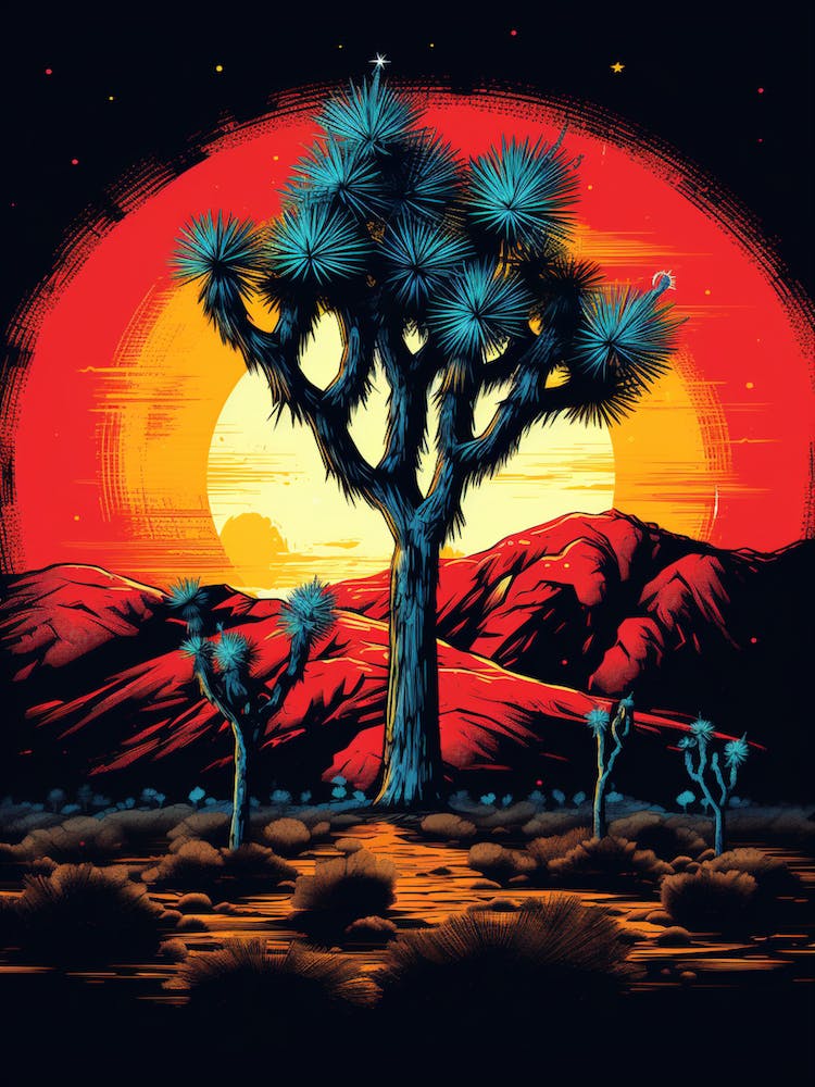 Joshua Tree At Night, Retro Illustration(2)