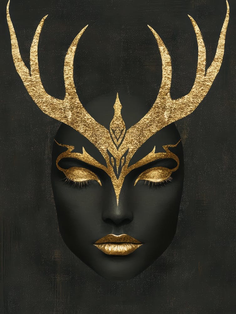 Gold Deer Head Canvas Art