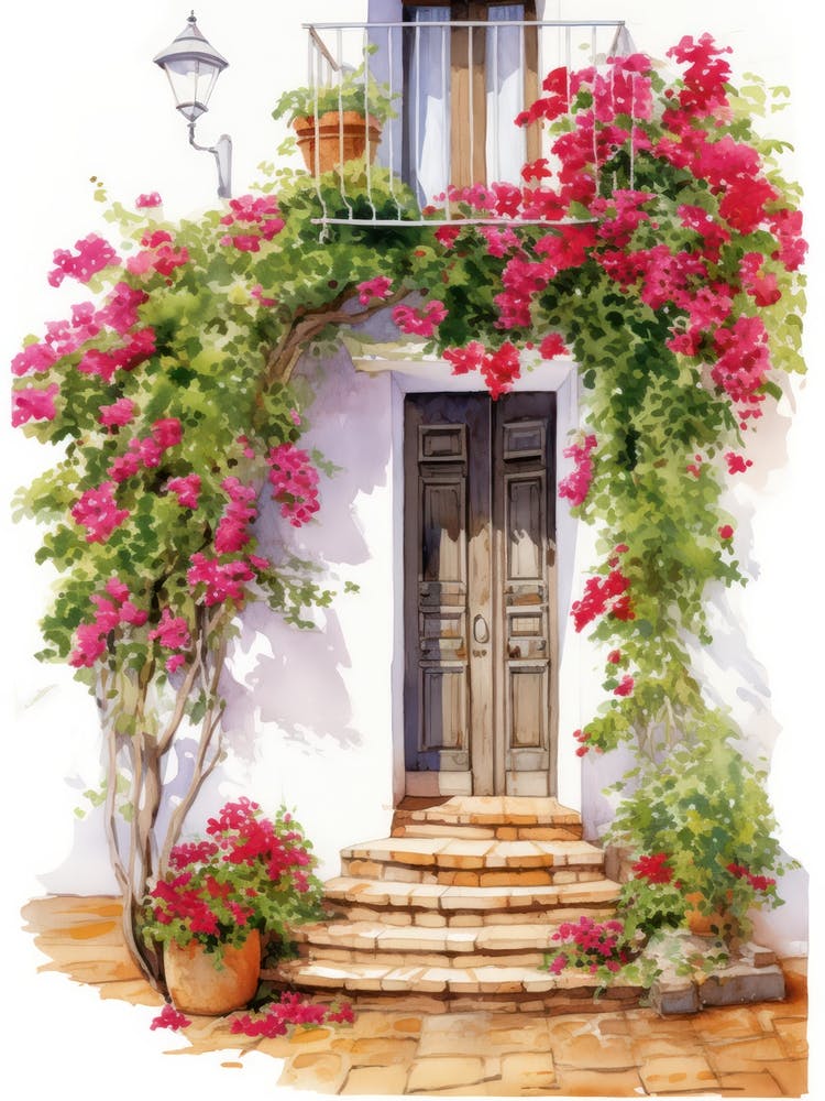 Valencia, Spain   Mediterranean Doors Watercolour Painting 4