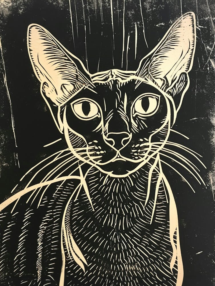 Egyptian Mau Cat Linocut Blockprint 1