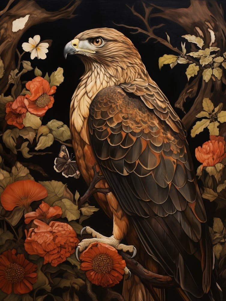 Dark And Moody Botanical Red Tailed Hawk 3