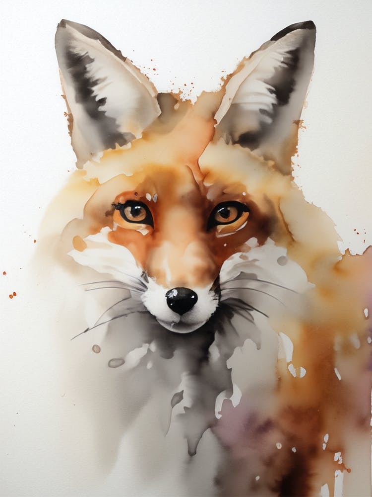 Digital Fox Water Color Art