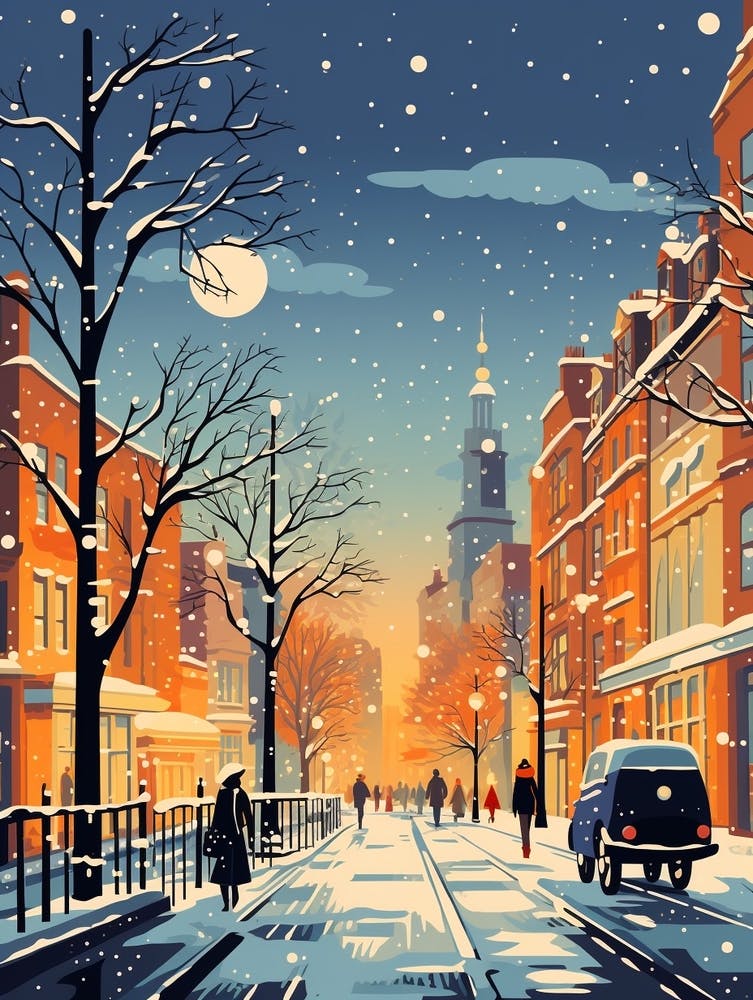 Winter Travel Night Illustration Glasgow United Kingdom 2