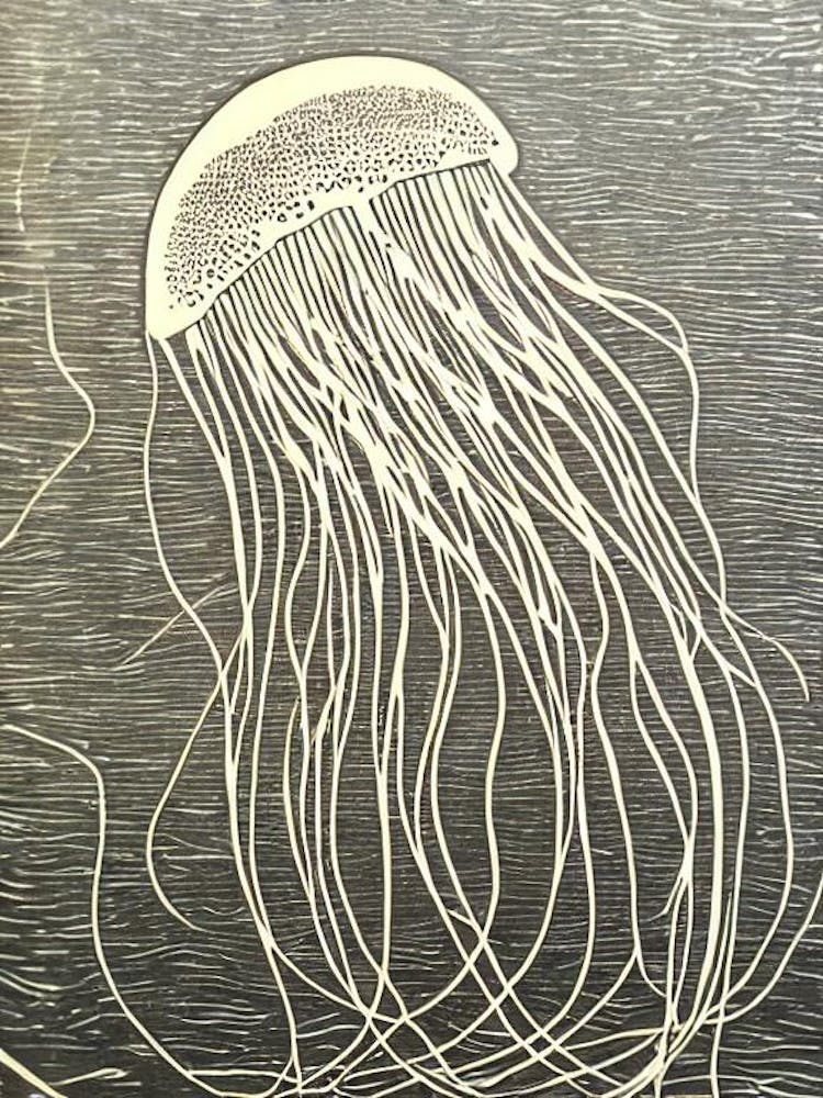Granrojo Jellyfish Linocut