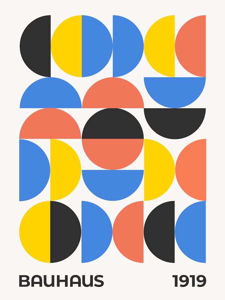 Bauhaus Exhibition 1919 Multi-Colored Pattern Style 2, bauhaus, vintage, retro, pop, contemporary, 70s, 90s, colorful, European, exhibition, museum, abstract, cool, aesthetic, minimal, beige