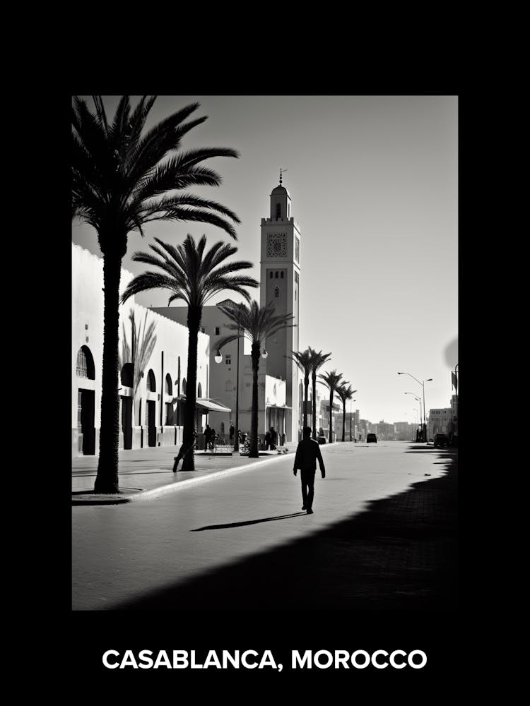 Poster Of Casablanca, Morocco, Mediterranean Black And White Photography Analogue 1