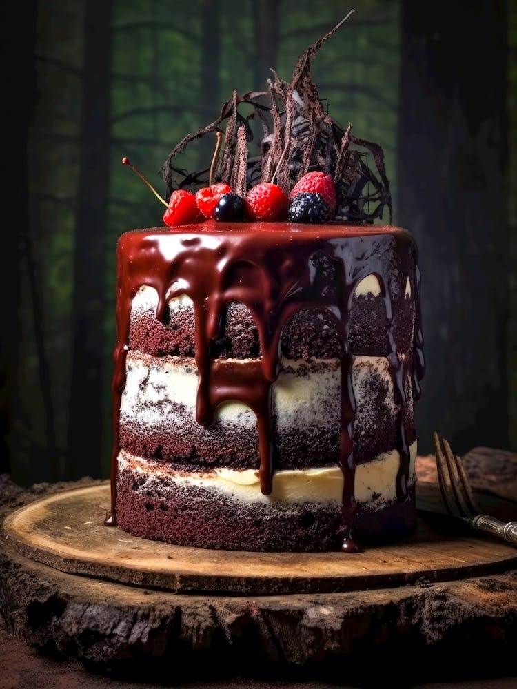 Schokoladenkuchen im Wald süßes Essen 1
