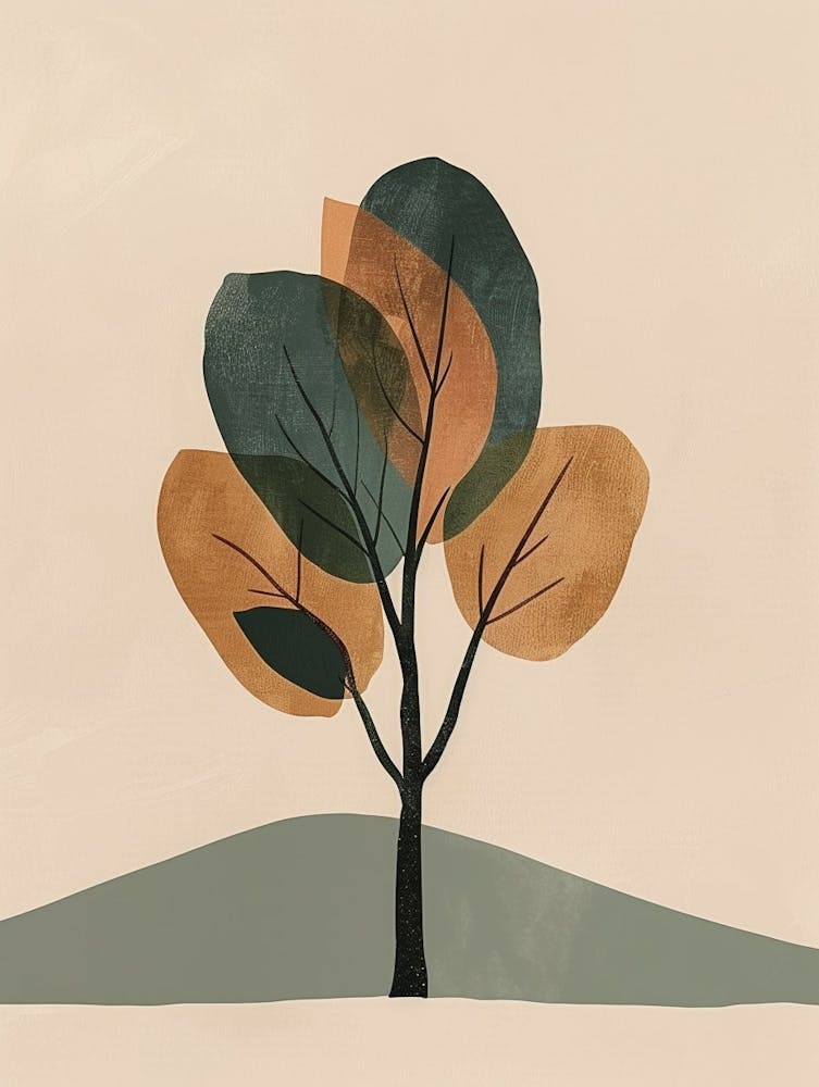 Walnut Tree Minimal Japandi Illustration 2