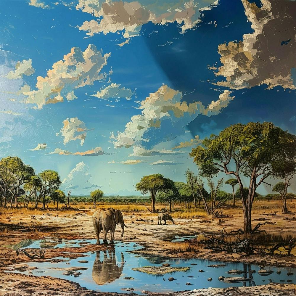 Elephants By The Waterhole
