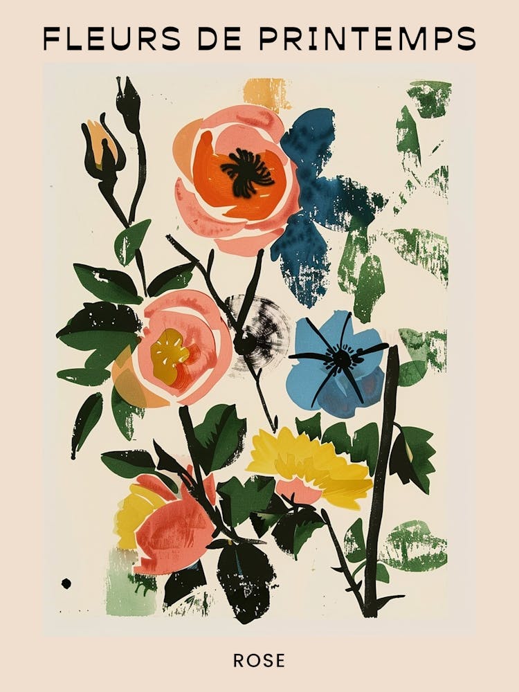 Spring Floral French Poster  Rose 2