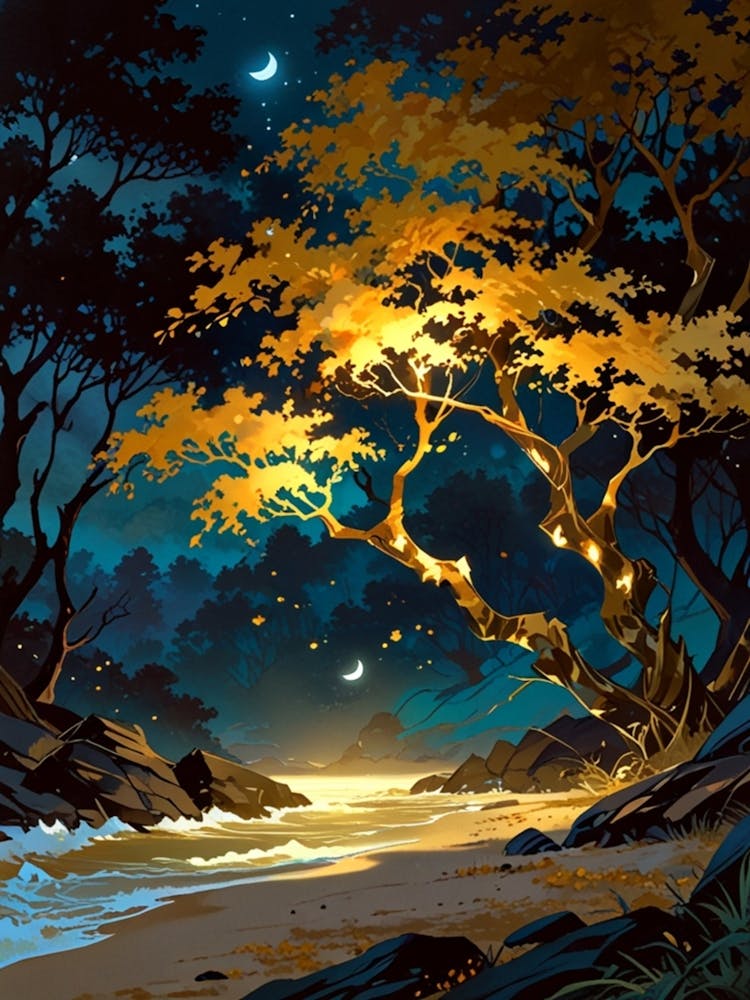 Night Landscape With Trees