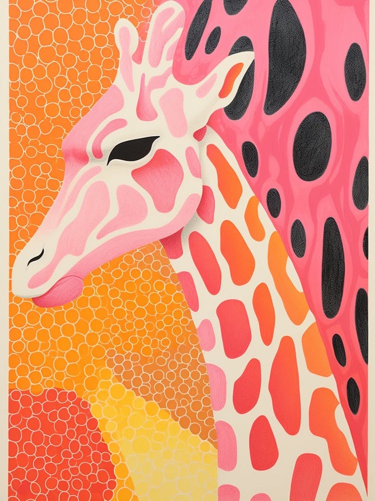 Pink Orange Giraffe Portrait Patterns 3