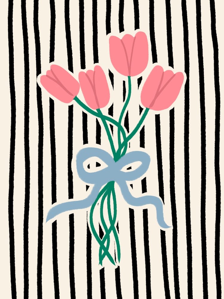 Tulips in Bow Black Stripes