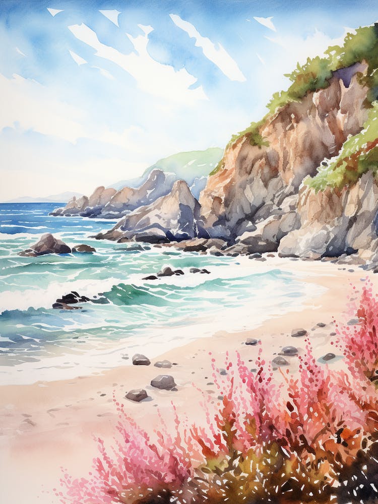 Watercolor Painting Of Pfeiffer Beach, Big Sur California 1