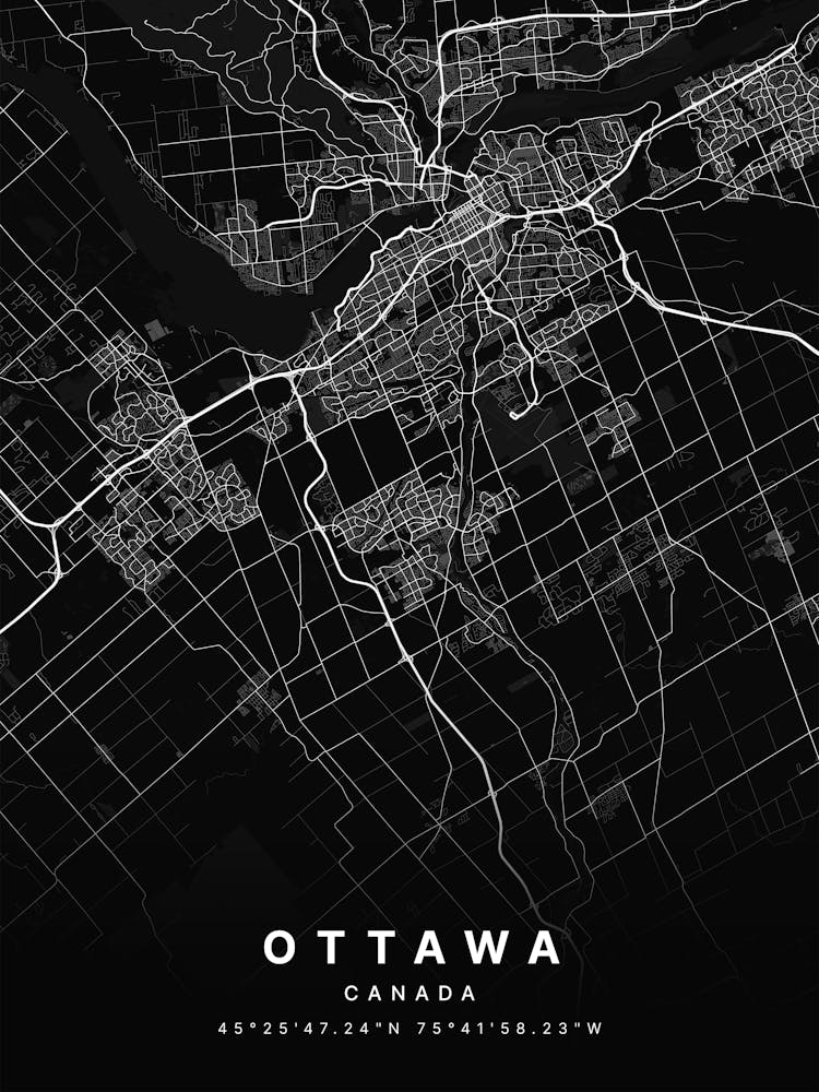 Ottawa Ontario Canada Black Map