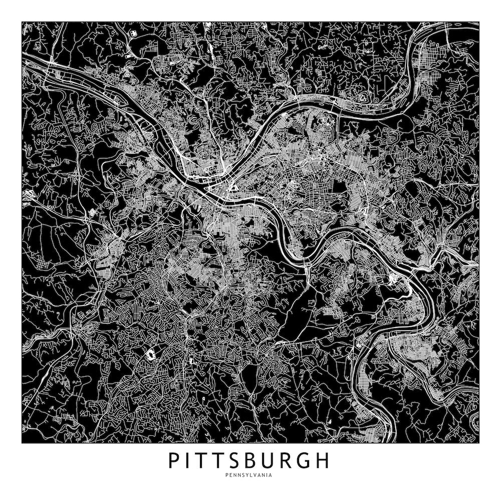 Pittsburgh Black And White Map Square
