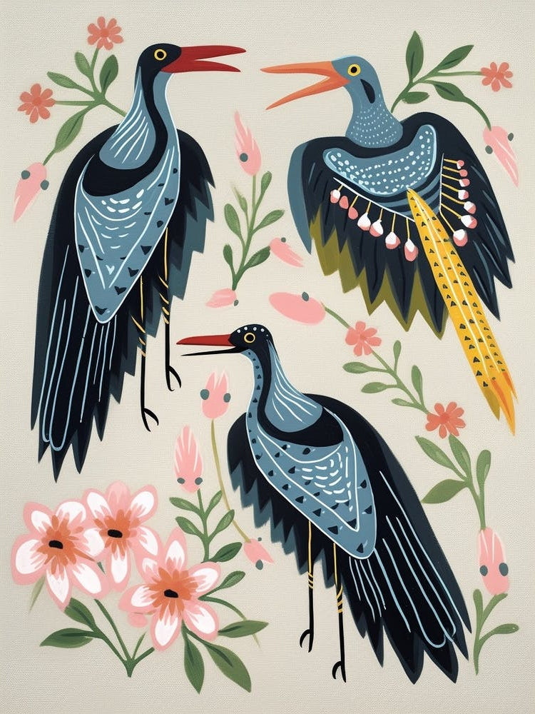 Folk Style Bird Painting Great Blue Heron 4