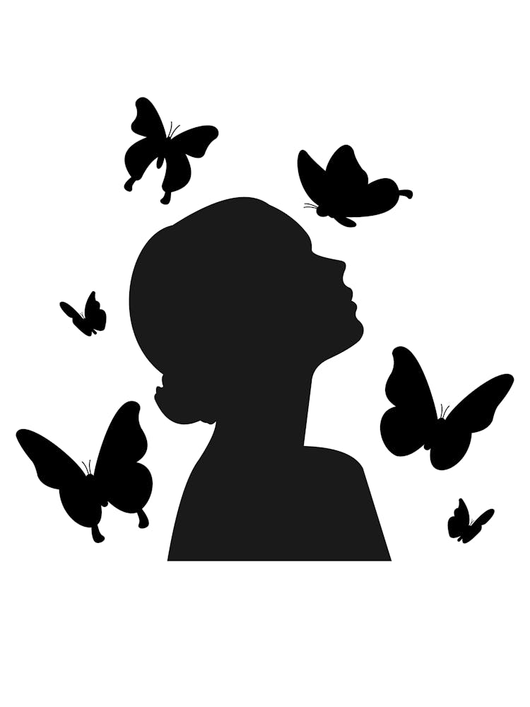 Silhouette Of A Woman With Butterflies