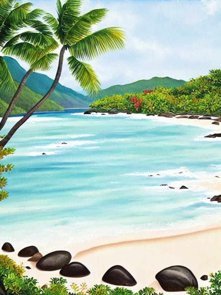 Anse Source D'Argent Beach, Seychelles Contemporary Illustration 2 