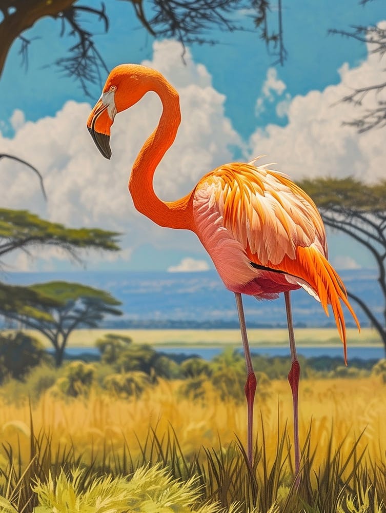 Greater Flamingo Lake Nakuru Nakuru Kenya Tropical Illustration 4