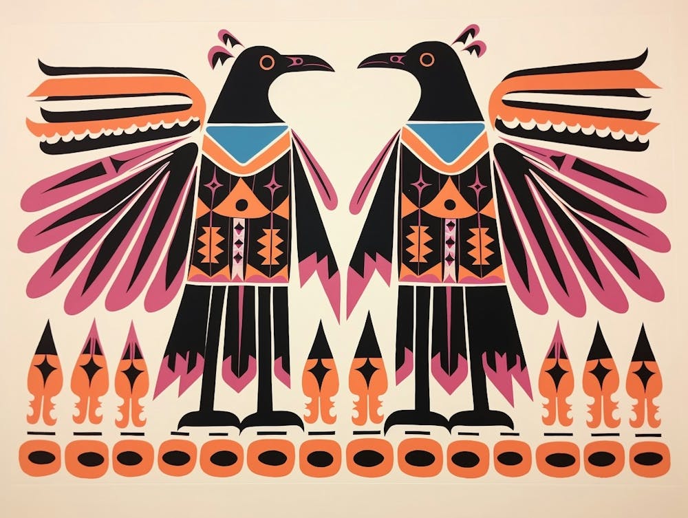 Crow 3 Folk Style Animal Illustration