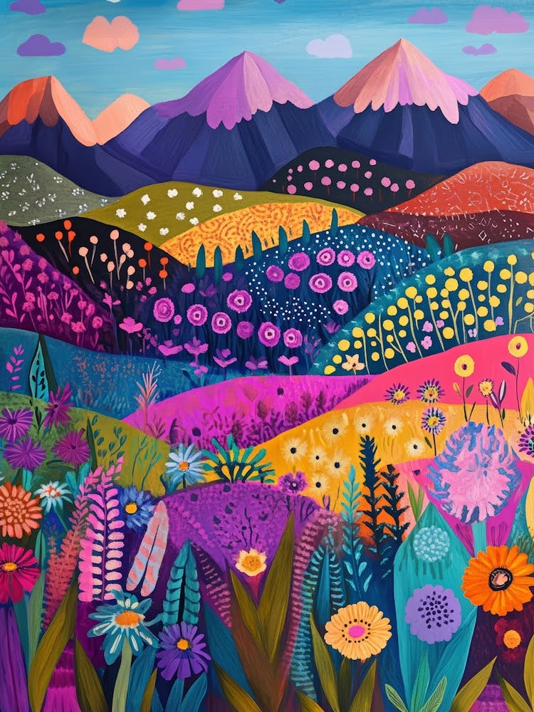 Colorful Landscape With Mountain and Flowers 12