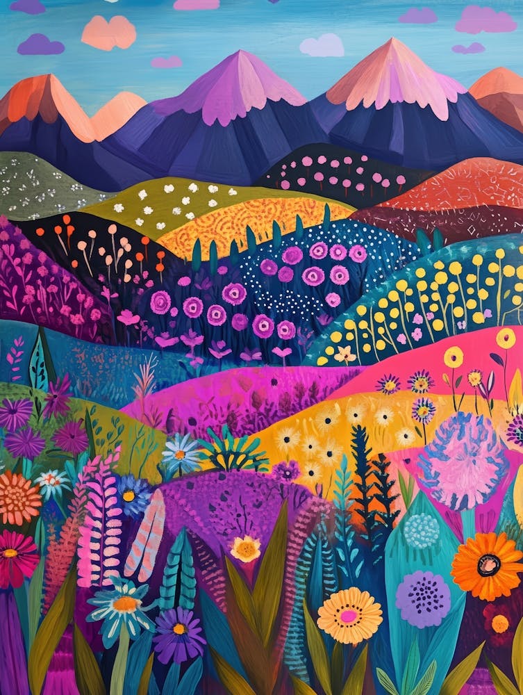 Colorful Landscape With Mountain and Flowers 12