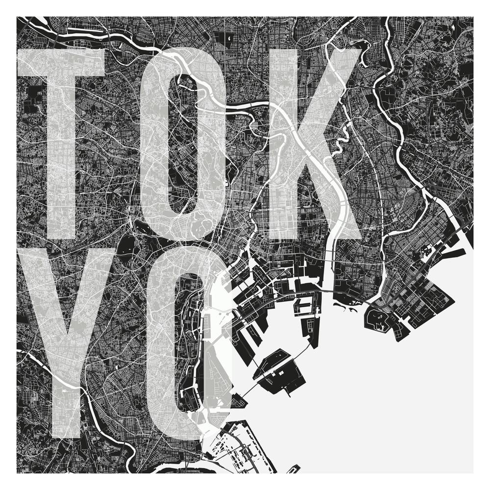 Tokyo Mono Street Map Text Overlay Square