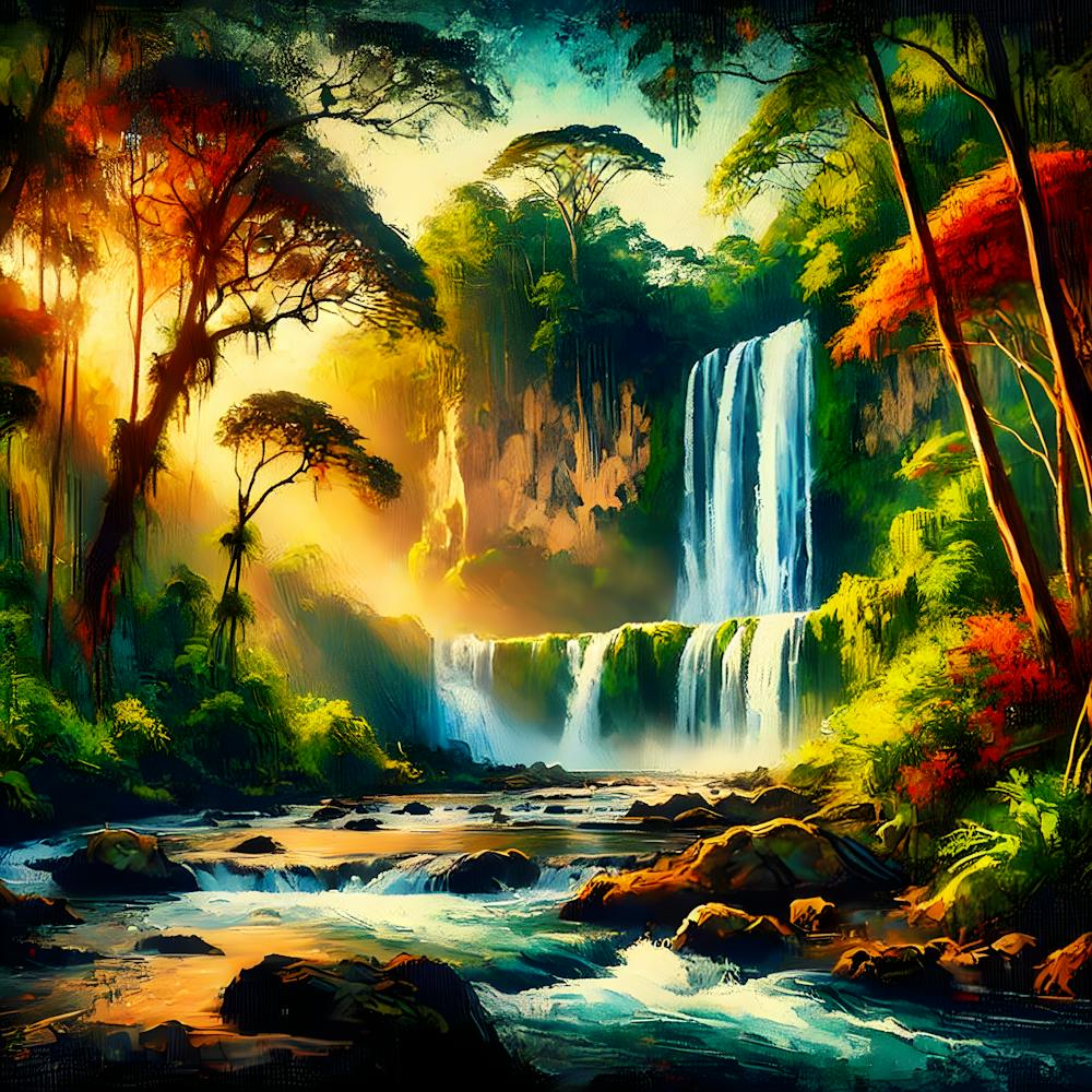 Tamanique Waterfalls Vibrant Semiabstract Tropical Landscape Of El Salvador