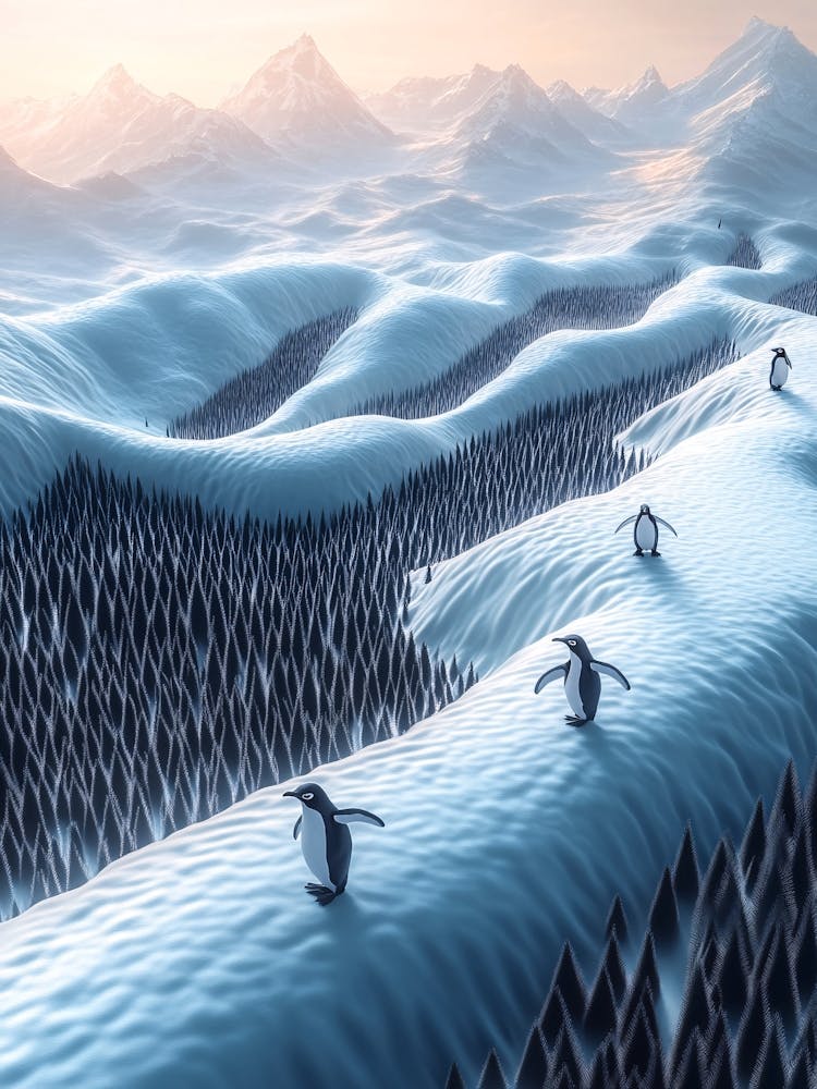 Penguins In The Snow