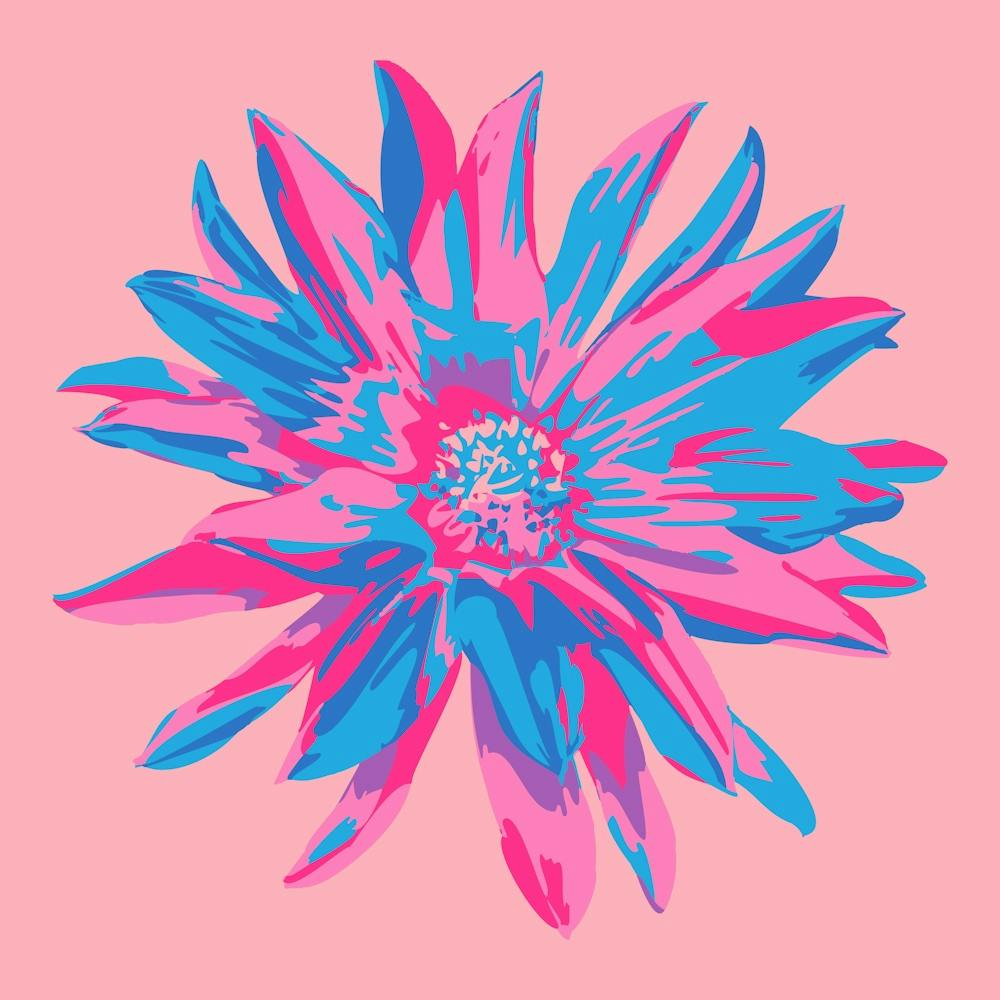 DAHLIA BURSTS Single Abstract Blooming Floral Summer Bright Flower in Fuchsia Pink Blue Purple on Blush
