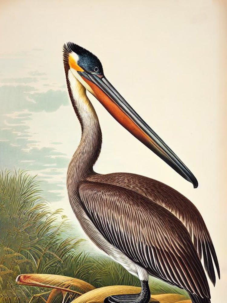 Brown Pelican James Audubon Vintage Style Bird