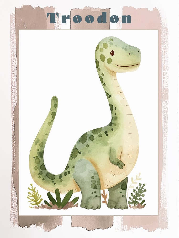 Cute Troodon Dinosaur Watercolour 2 Poster