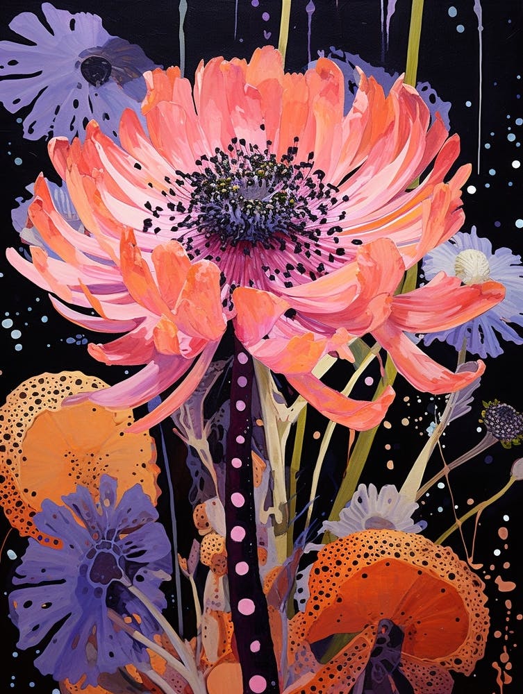 Surreal Florals Scabiosa 3 Flower Painting