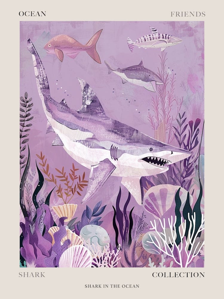Purple Shark Deep In The Ocean Illustration 4 Poster