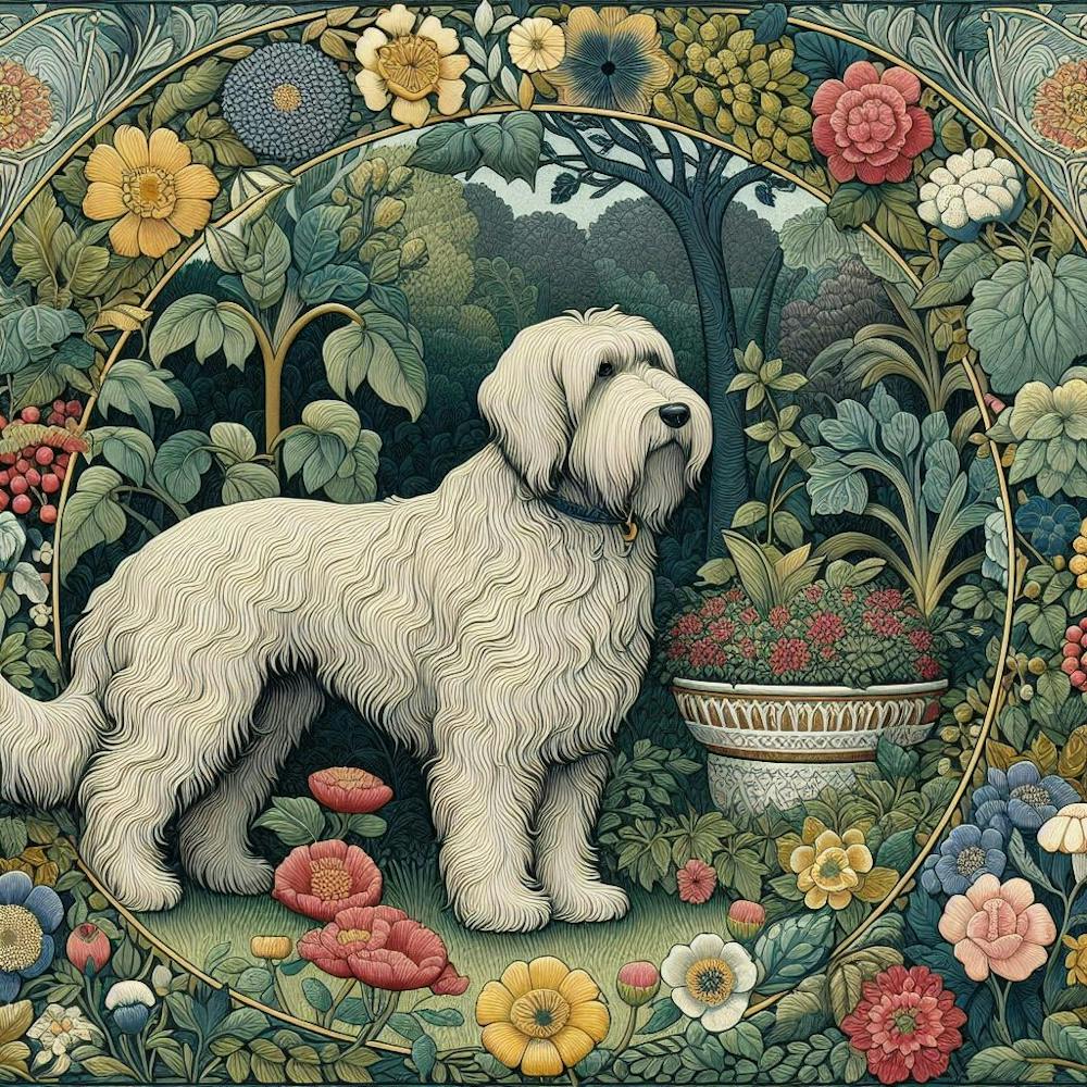 Dog In The Garden, William Morris style
